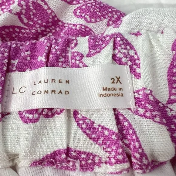 Lauren Conrad Tiered Midi Skirt Plus Size 2X Floral Pink Lined